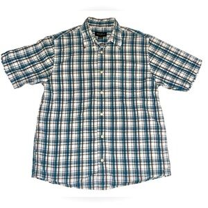 Men’s Eddie Bauer Relaxed Fit Plaid Short Sleeve Button Down 100% Cotton Medium